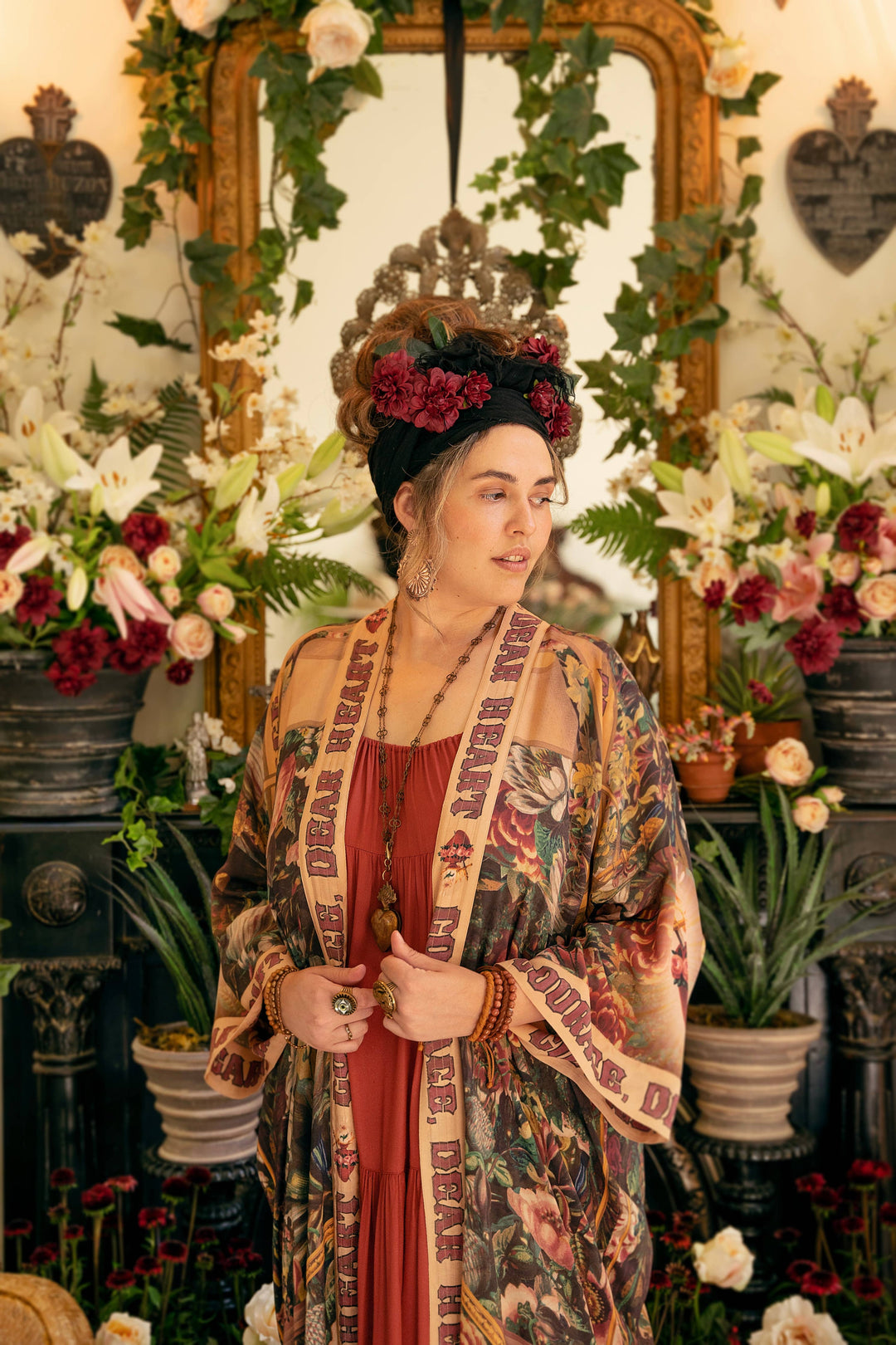 Courage Dear Heart Opera Duster Kimono Robe w/ Sacred Heart