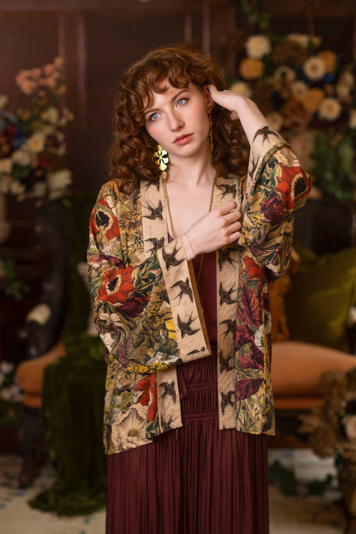 Golden Hour Pixie Duster Crop Kimono w/ Floral Print