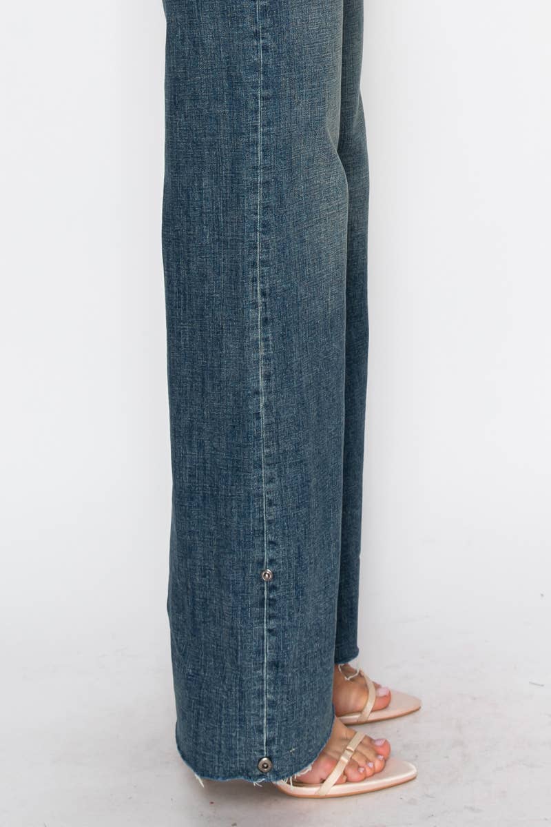 Tummy Control High Rise Cuffed Wide Leg Jean