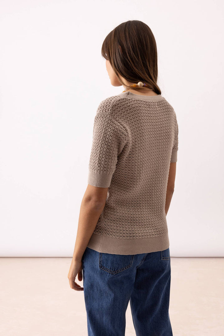 Short Sleeve Structured Knit Cardigan