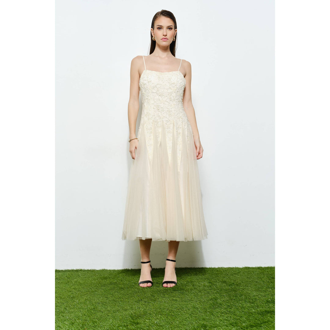 Romantic Lace Chiffon Sleeveless Midi Dress