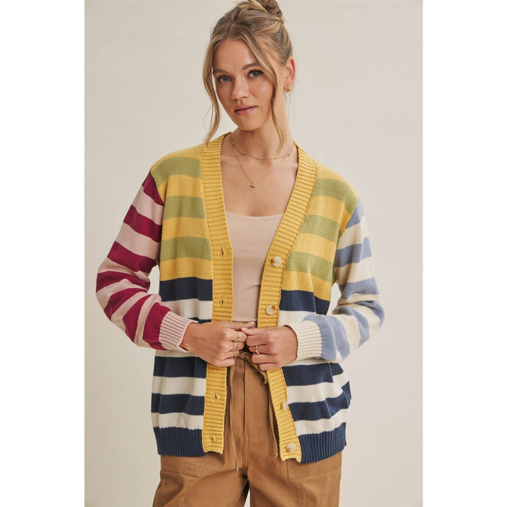 Playful Color Story Multi Color Stripe Button Down Cardigan