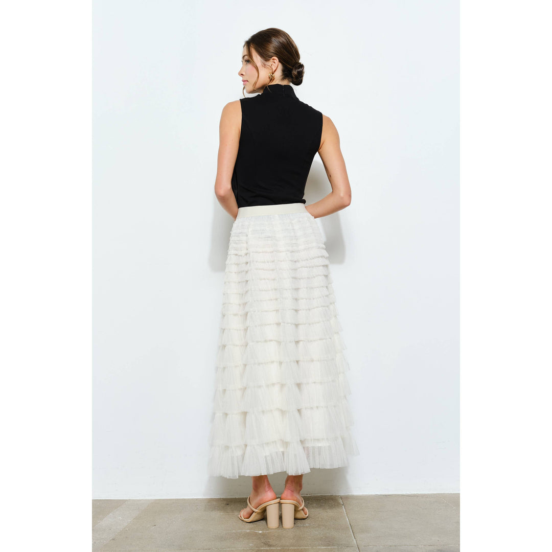 Floral Applique Pleated High-Neck Top