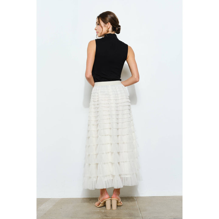 Floral Applique Pleated High-Neck Top