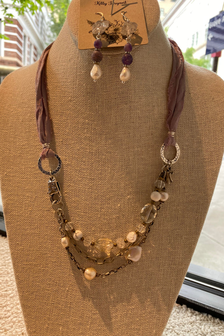 Multi Bead and Silk Pastel Necklace 2