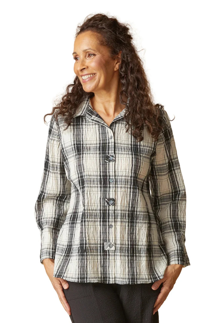 Crinkle Windowpane Tab Swing Shirt