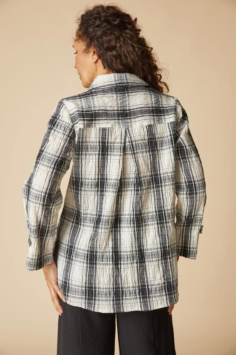 Crinkle Windowpane Tab Swing Shirt