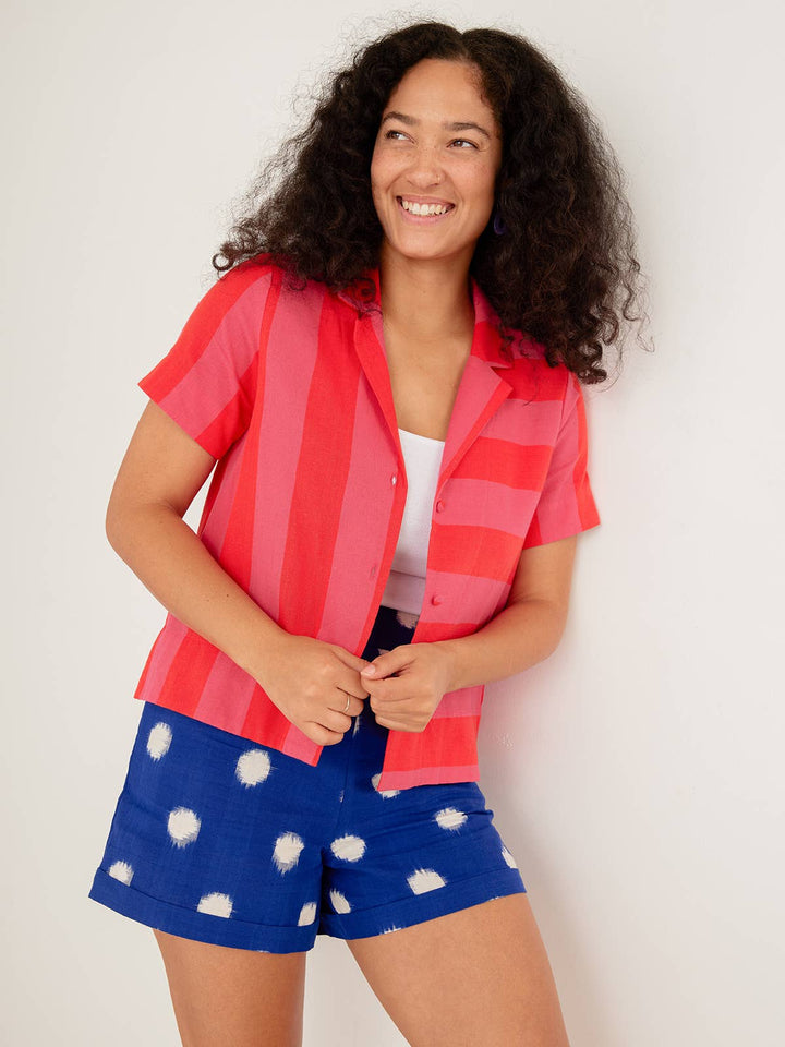 Camp Shirt Pink Red Linen Cotton