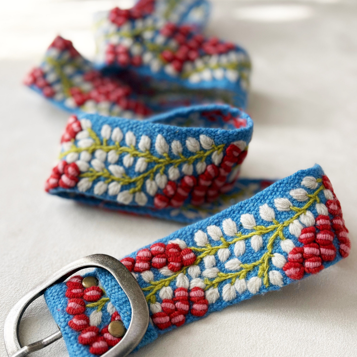 Berries on Vine Embroidered Wool Belt
