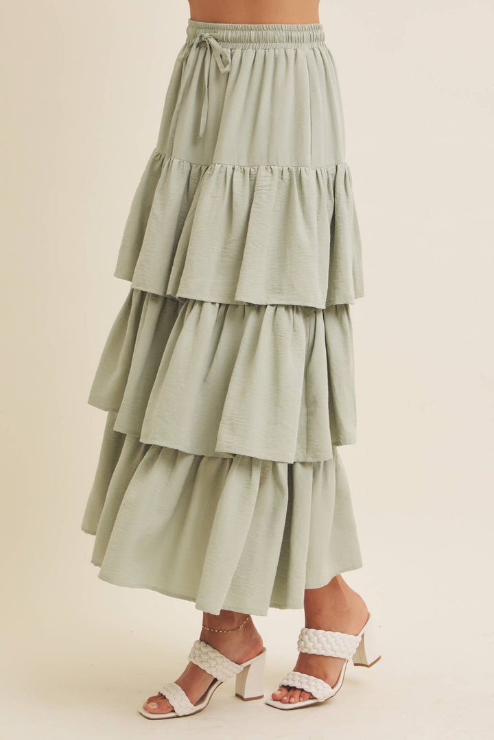 Brings Movement and Comfort Tiered Ruffle Maxi Skirt