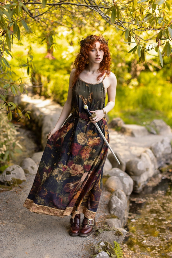 The Messenger Long Maxi Slip Dress w/ Joan of Arc & Florals