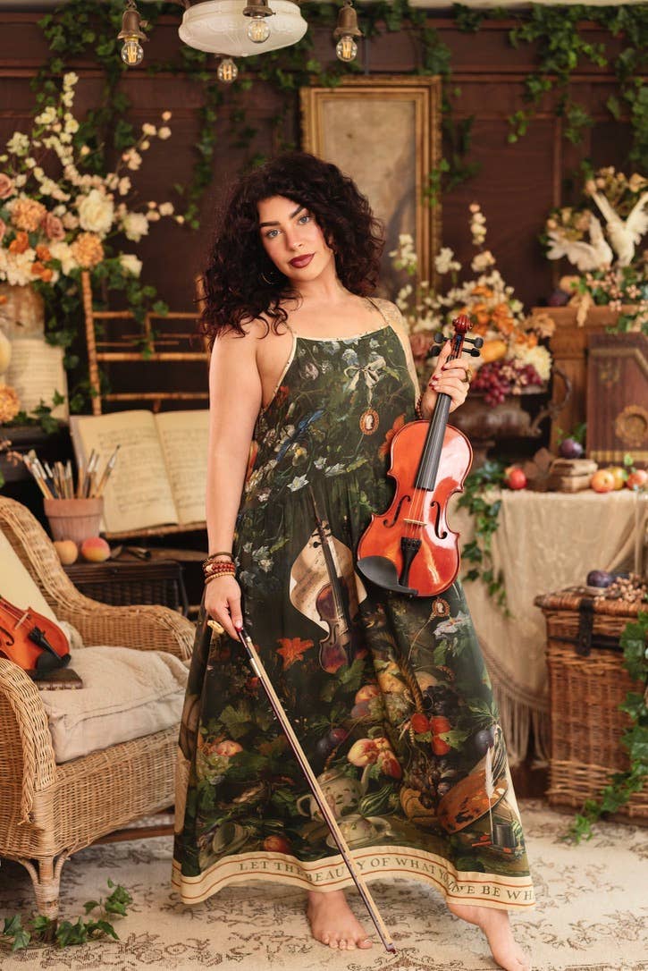 Labour of Love Bohéme Maxi Slip Dress w/ florals & violin