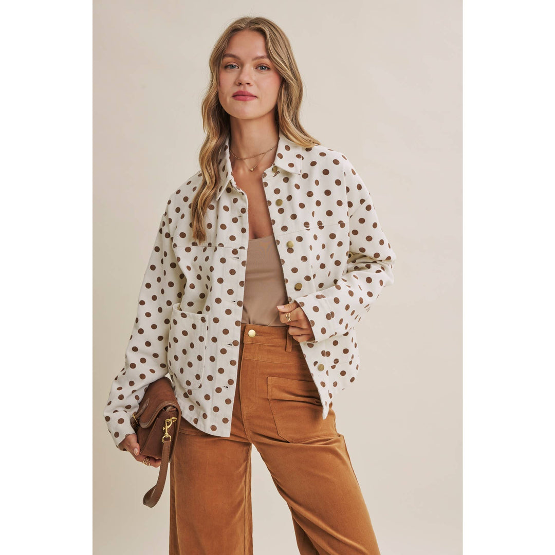 Sunday Cafe Polka Dot Cotton Twill Button Down Jacket