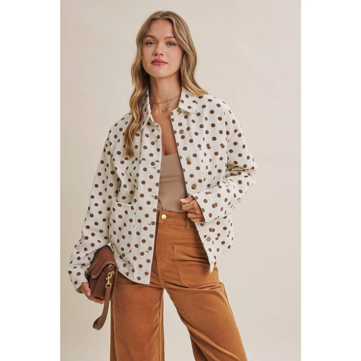 Sunday Cafe Polka Dot Cotton Twill Button Down Jacket
