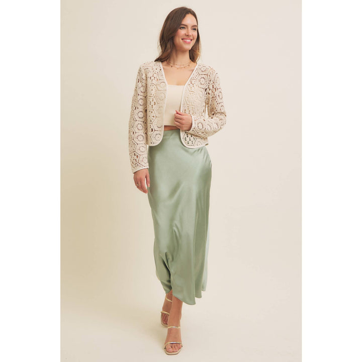 Open-Front Cotton Crochet Lightweight Cardigan