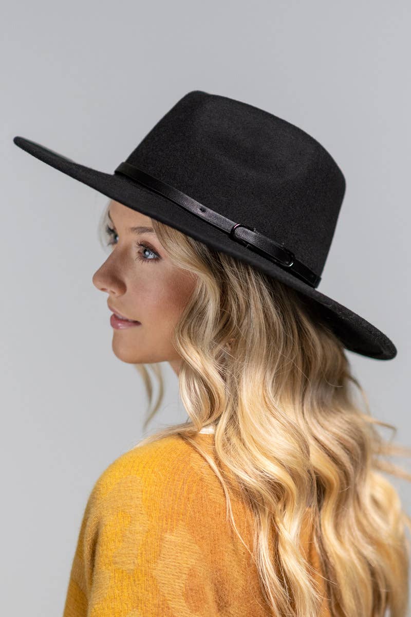 100% Wool Leather Trim Panama Hat