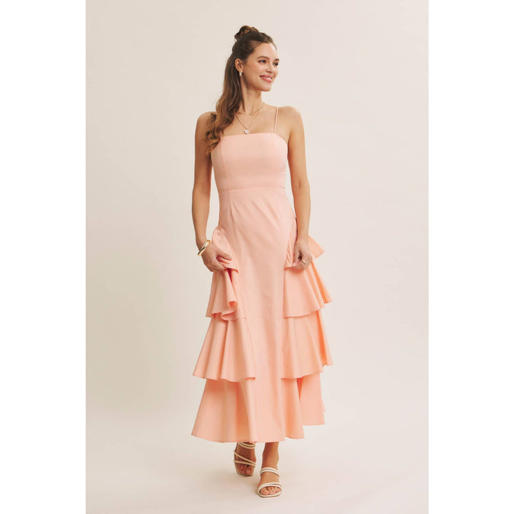 Clean Lines Meets Playful Side-Tiered Ruffle Maxi Dress