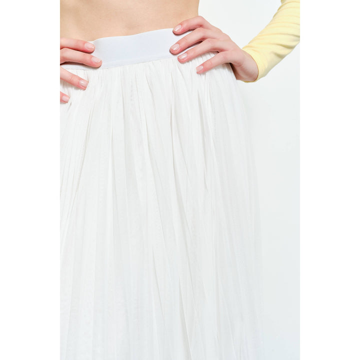 Chic Mesh Sheer Pleated Tulle Maxi Skirt