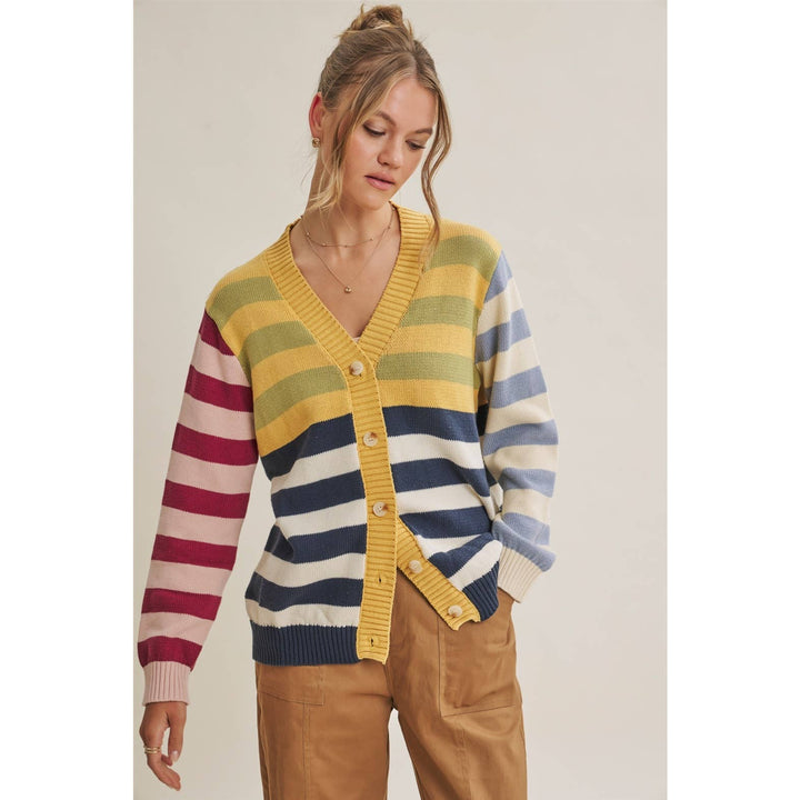 Playful Color Story Multi Color Stripe Button Down Cardigan