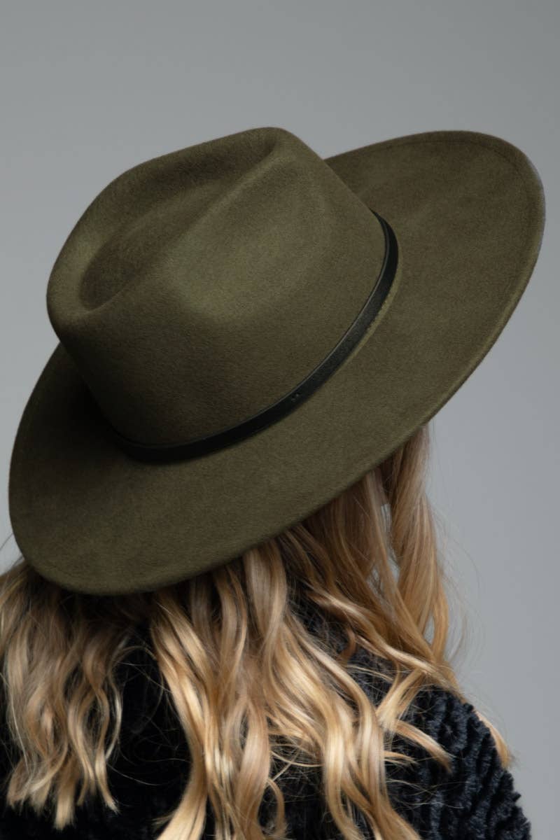 100% Wool Leather Trim Panama Hat