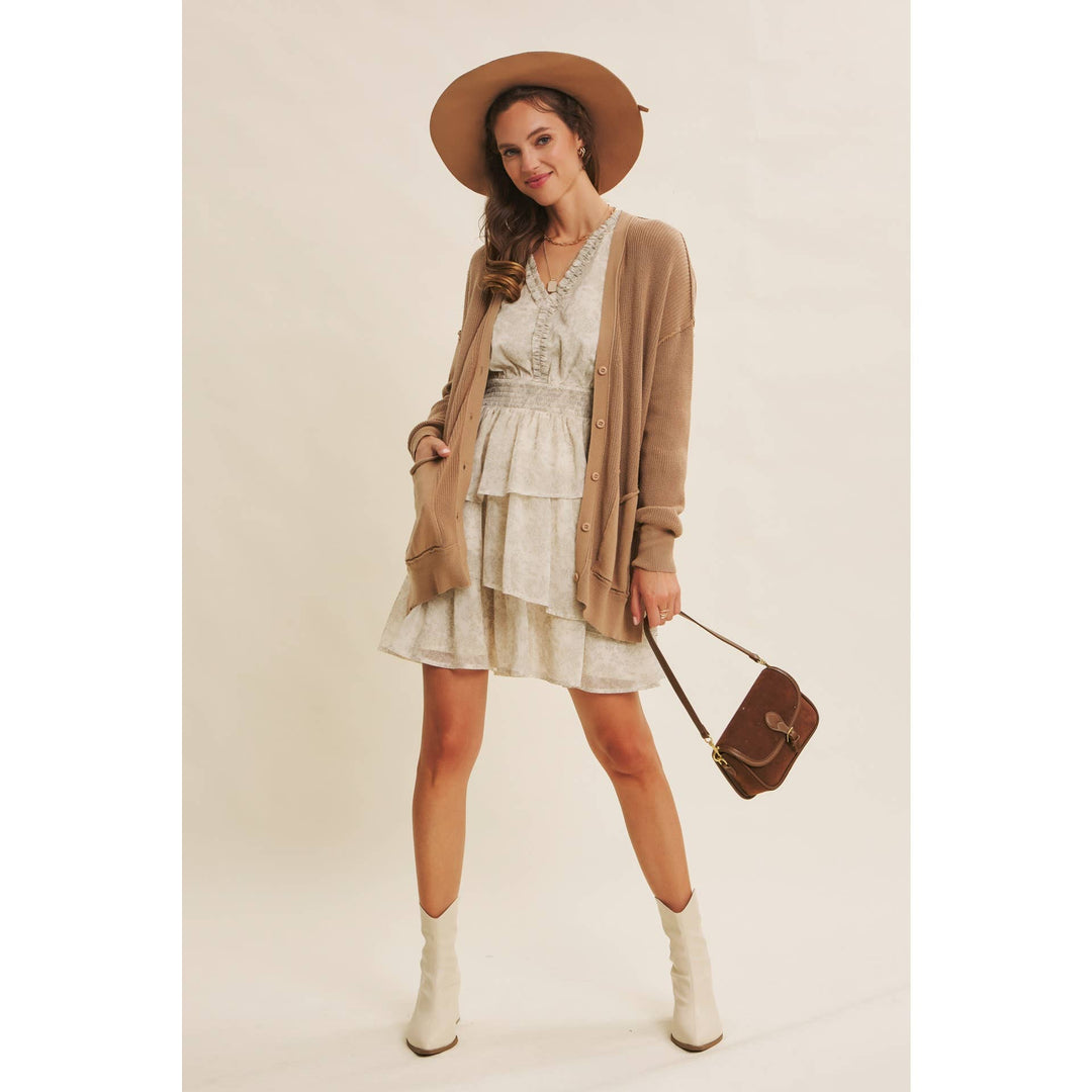 Slouchy Charm Button-Down Cardigan With Contrast Weave