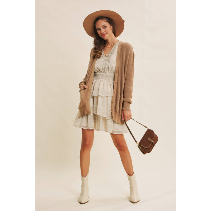 Slouchy Charm Button-Down Cardigan With Contrast Weave