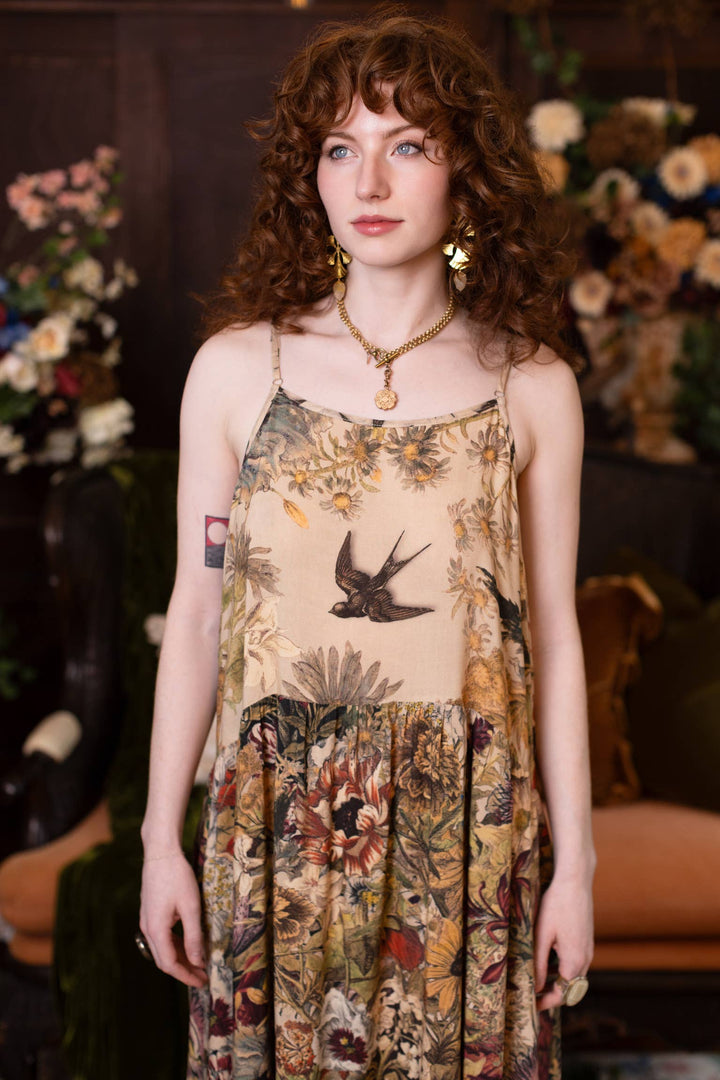 Golden Hour Bohéme Long Maxi Slip Dress w/ Floral Print