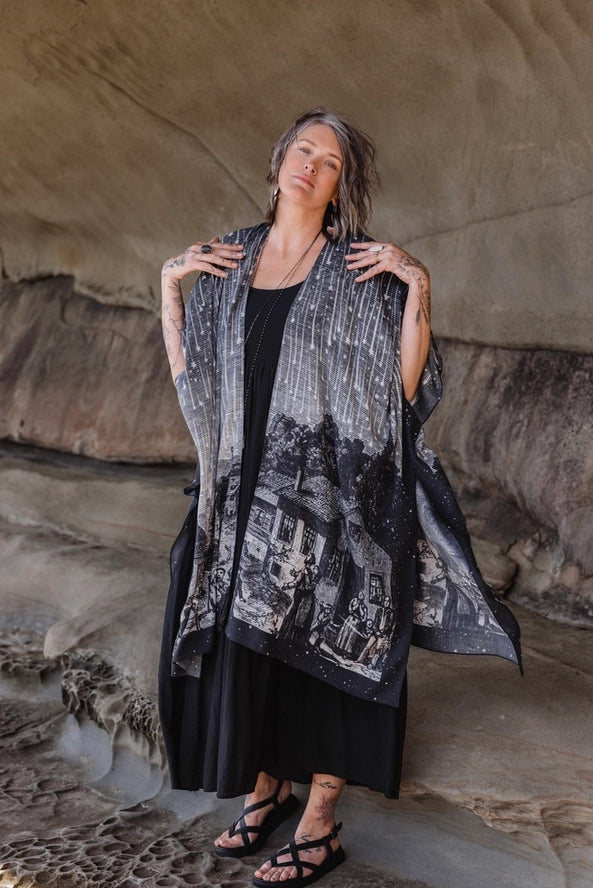 The Stargazer Goddess Duster Kimono w/ Celestial Print