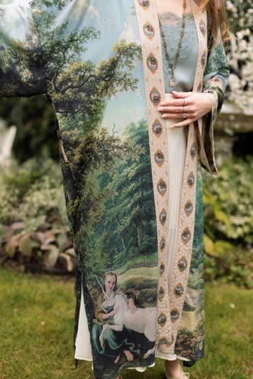 The Mythmaker Opera Duster w/ pastoral landscape & unicorn