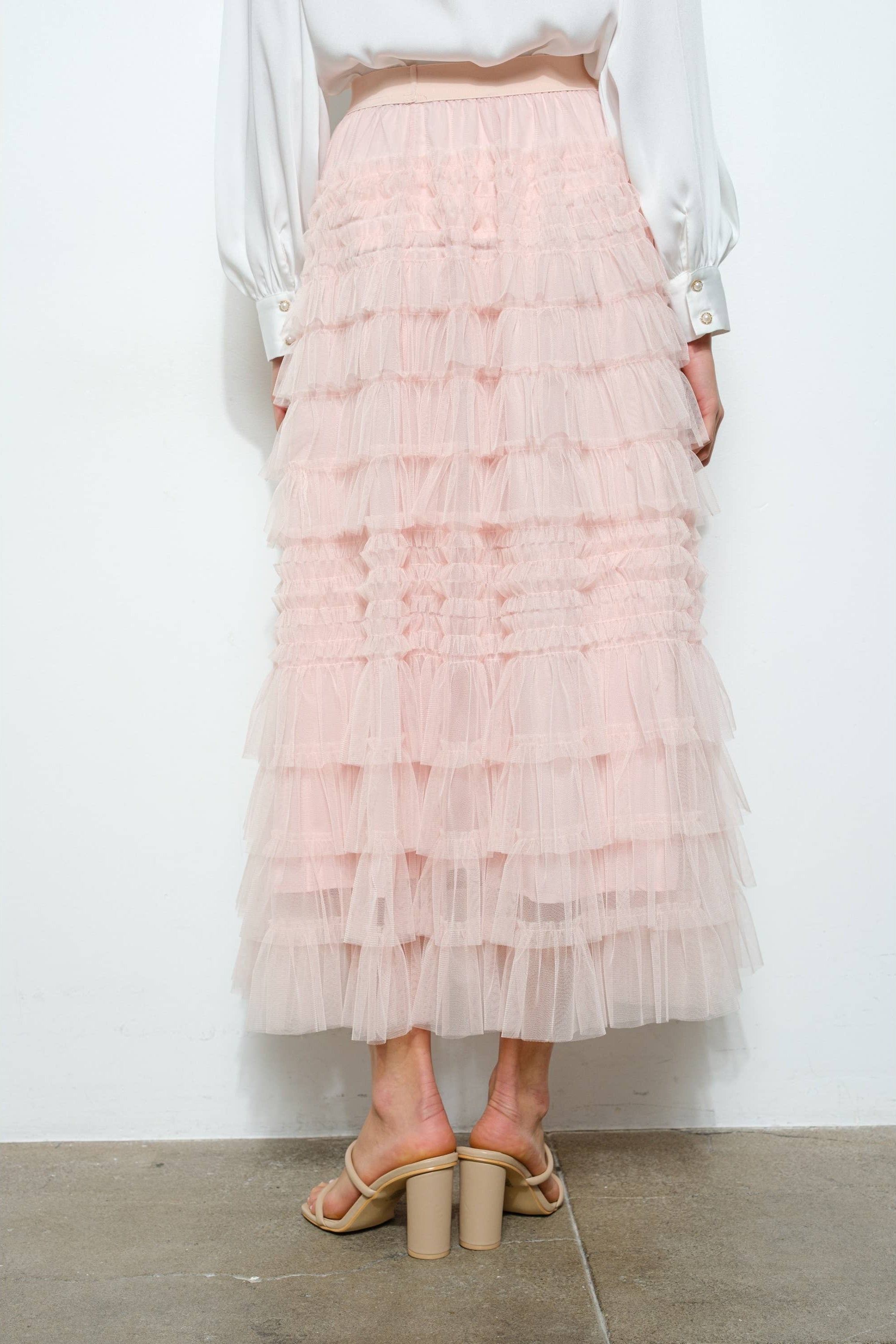 High-Waist Tiered Ruffled Tulle Maxi Skirt – Adlib Clothing