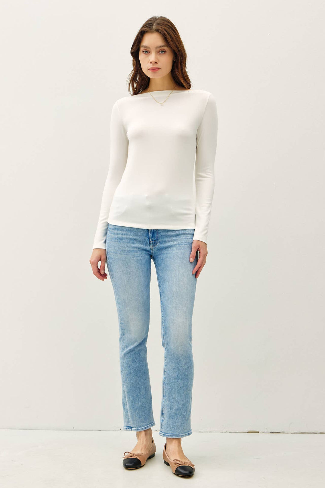 Basic Boat Neck Long Sleeve Knit Top