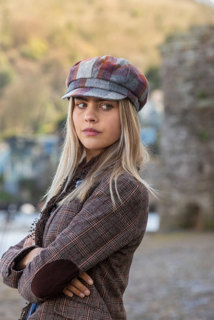 Checked Wool Baker Boy Cap