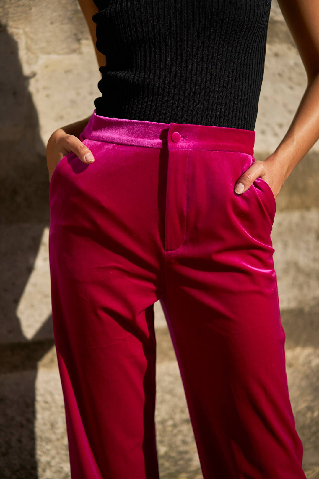High-Waisted Straight Cut Velvet Trousers