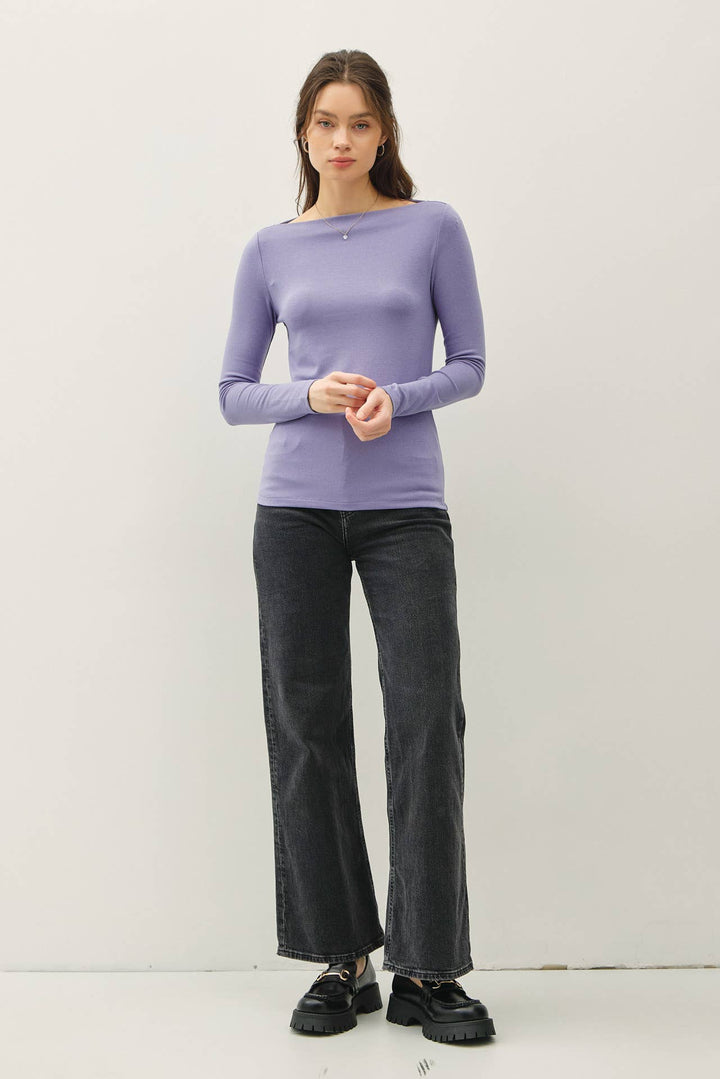 Basic Boat Neck Long Sleeve Knit Top
