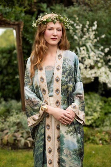 The Mythmaker Opera Duster w/ pastoral landscape & unicorn