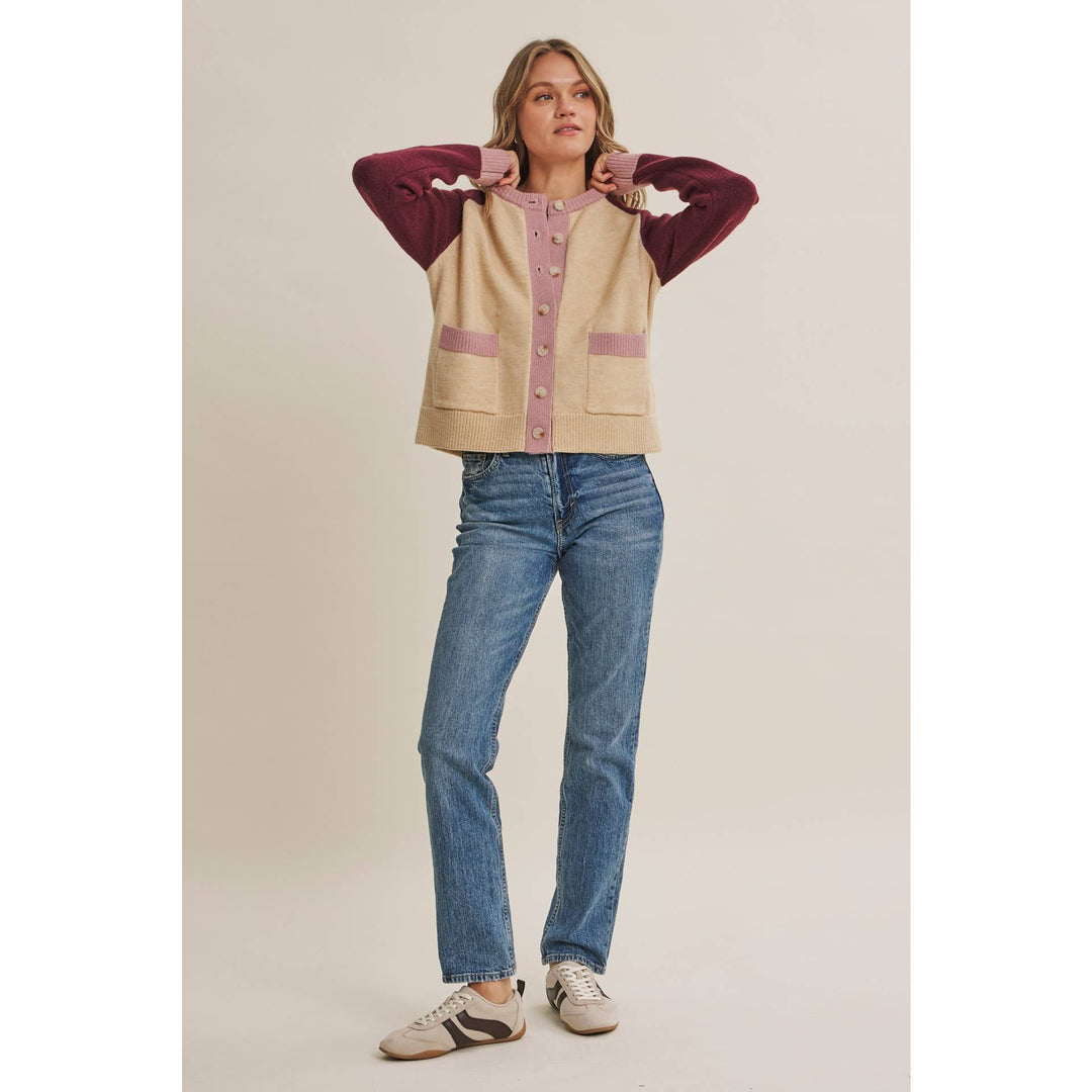 Morning Light Cafe Wool Blend Color Block Cardigan