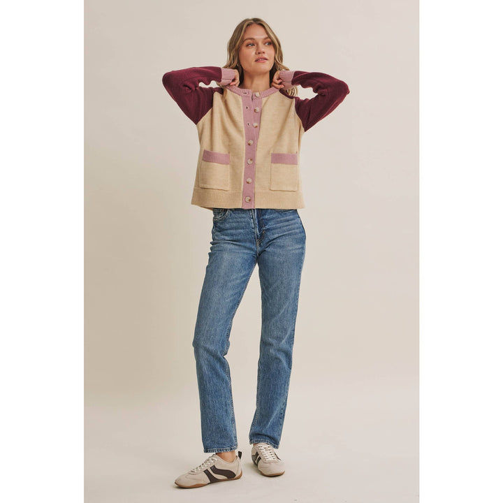 Morning Light Cafe Wool Blend Color Block Cardigan