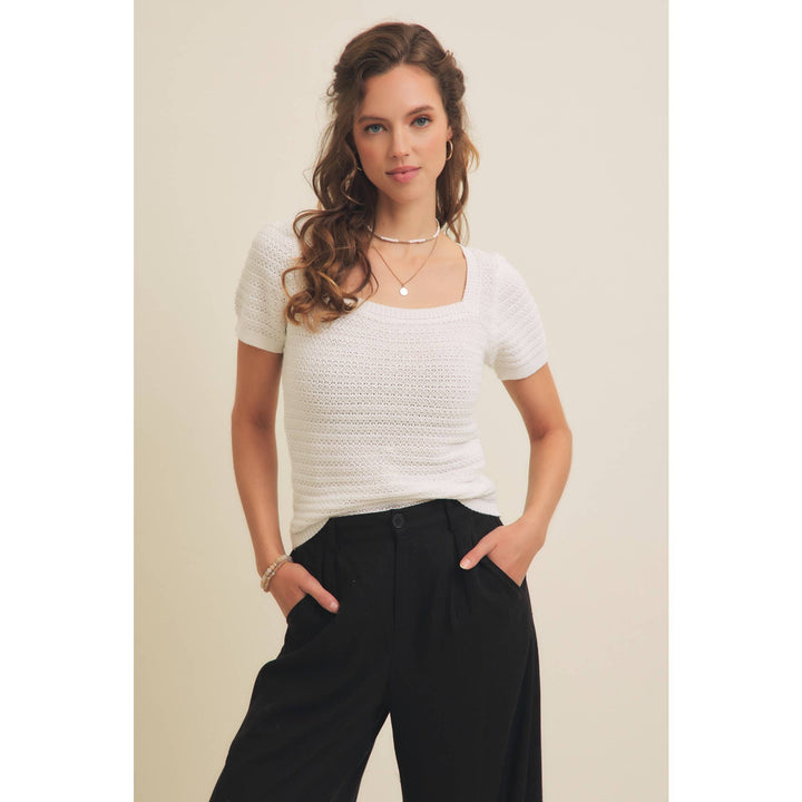 Square Neck Cotton Sweater with Special Weaving