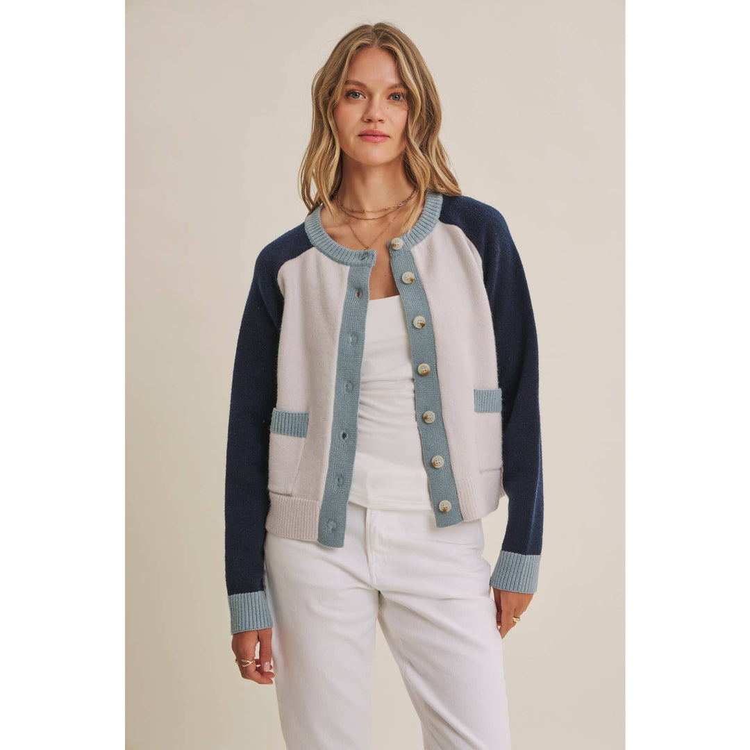 Morning Light Cafe Wool Blend Color Block Cardigan