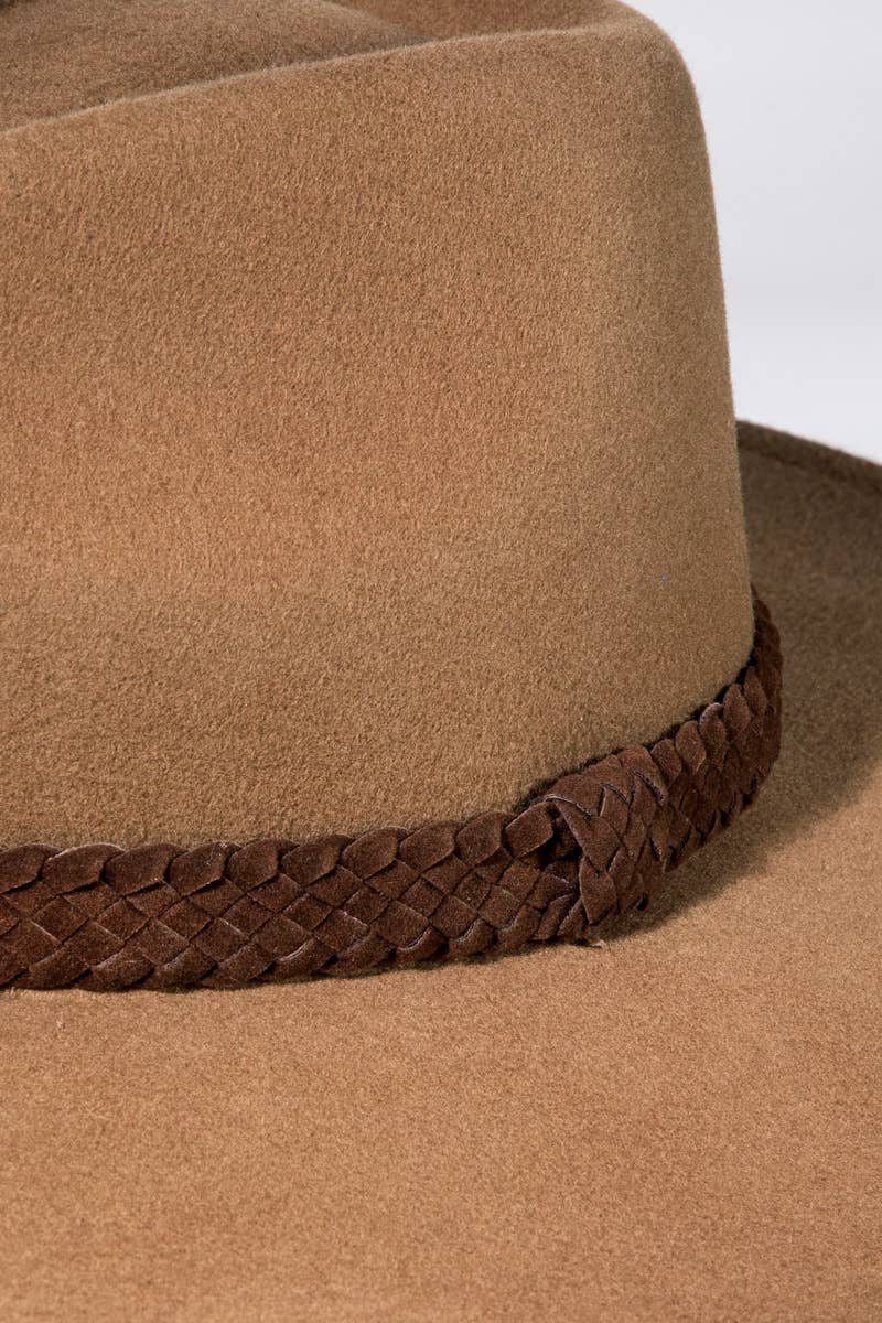 100% Wool Braided Leather Trim Panama Hat