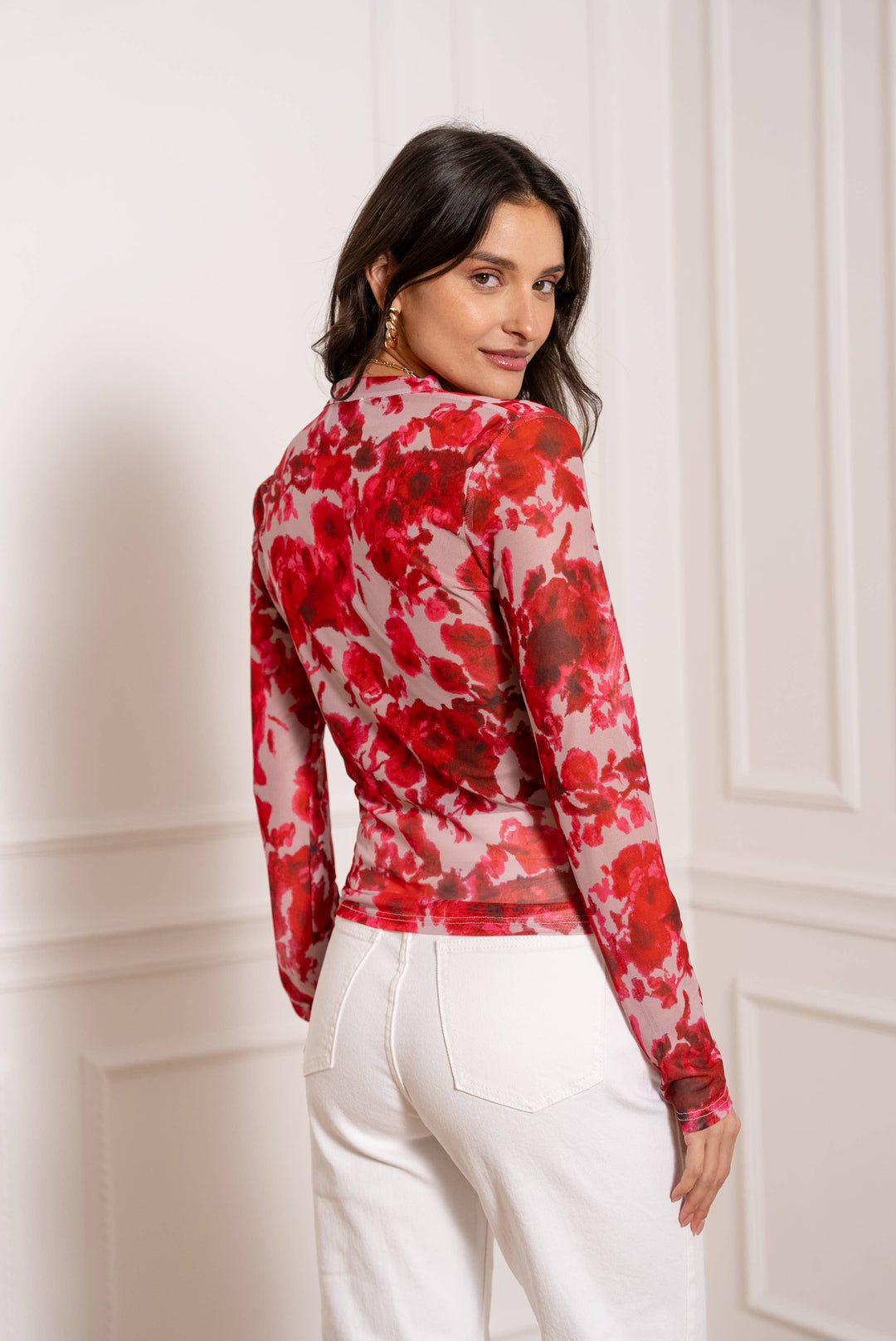 Printed Mesh Wrap Top