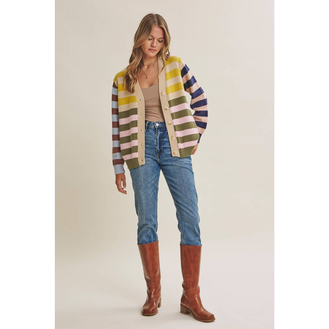 Playful Color Story Multi Color Stripe Button Down Cardigan