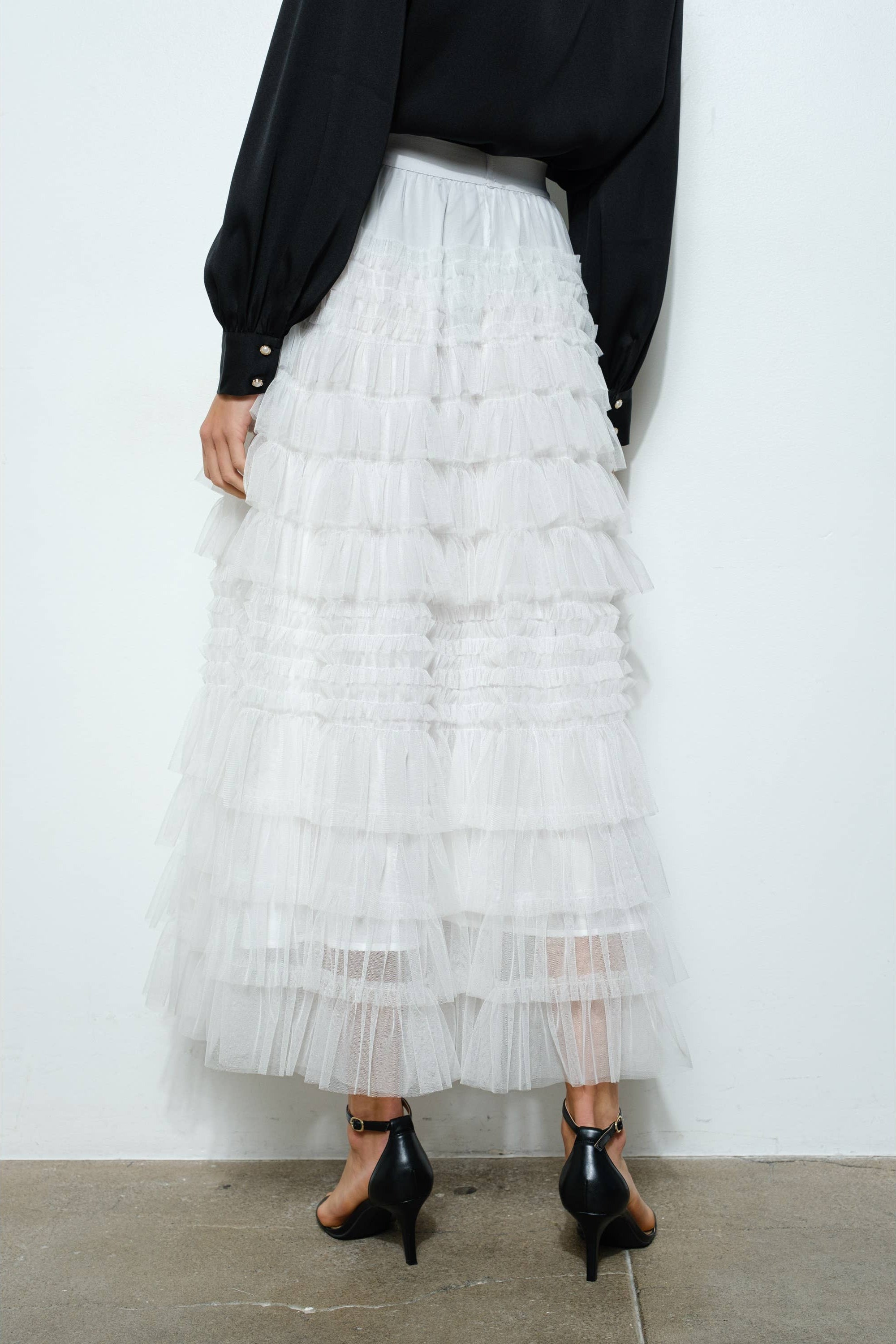 High-Waist Tiered Ruffled Tulle Maxi Skirt – Adlib Clothing