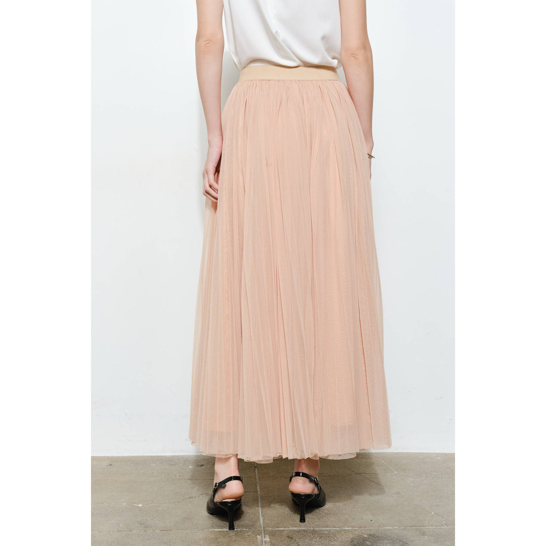 Chic Mesh Sheer Pleated Tulle Maxi Skirt