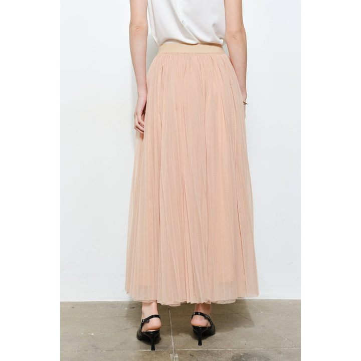Chic Mesh Sheer Pleated Tulle Maxi Skirt