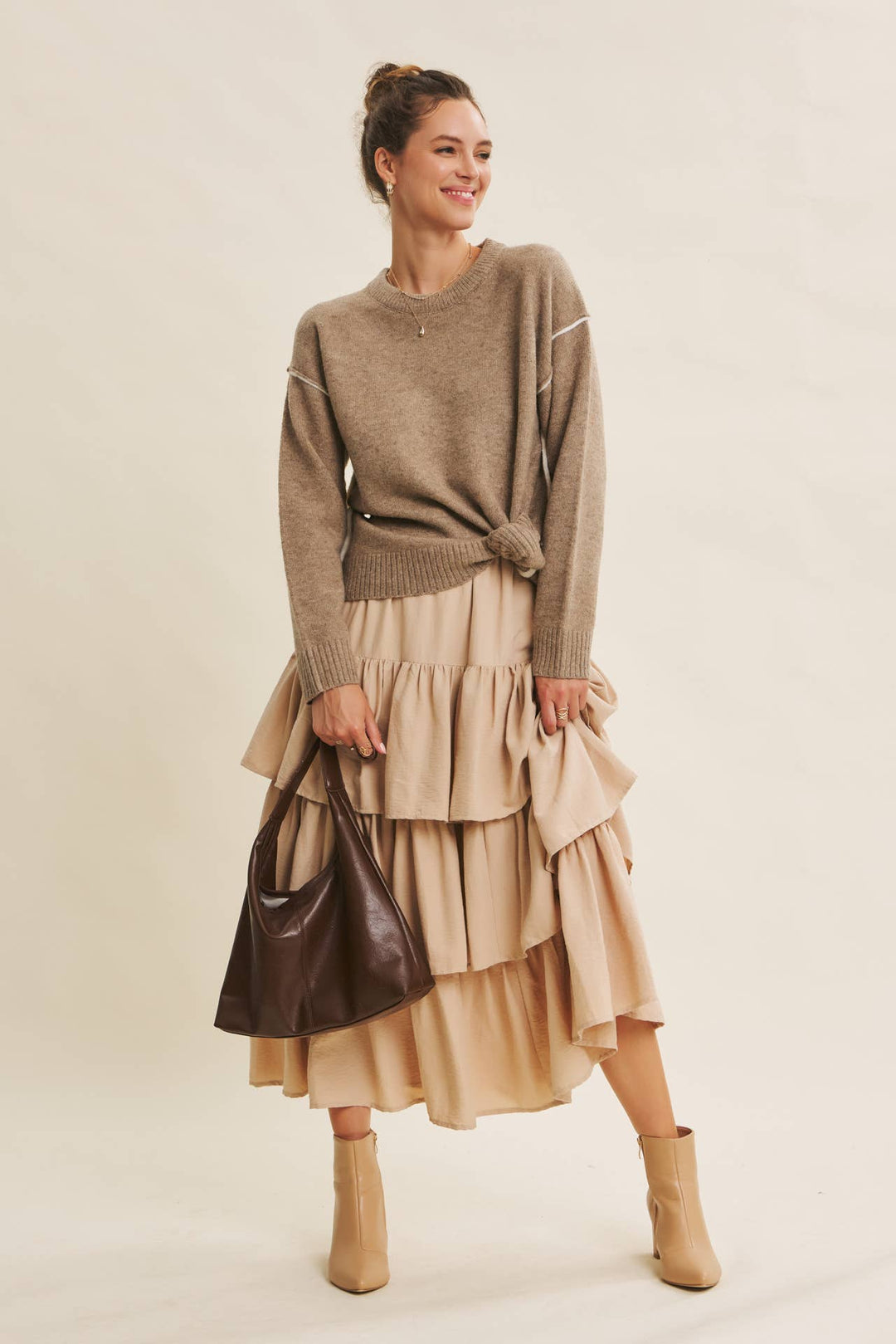 Brings Movement and Comfort Tiered Ruffle Maxi Skirt