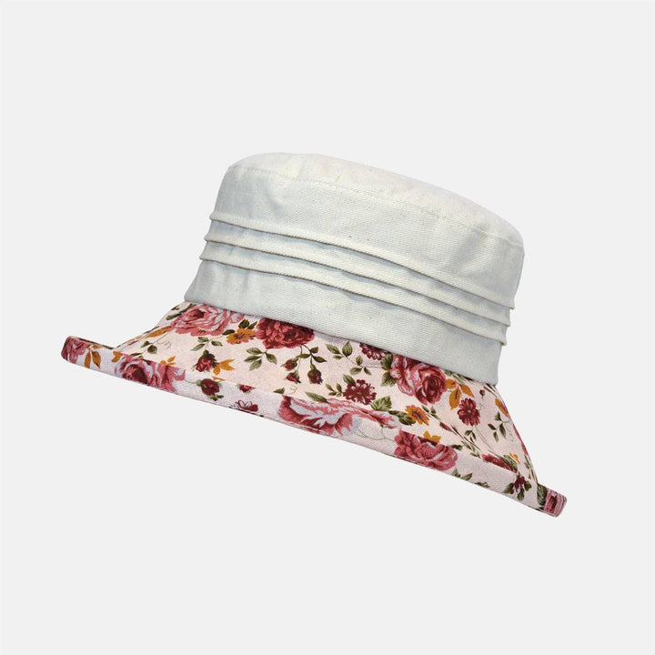 Floral Boned Brim with Cream Top and Pintuck Detail