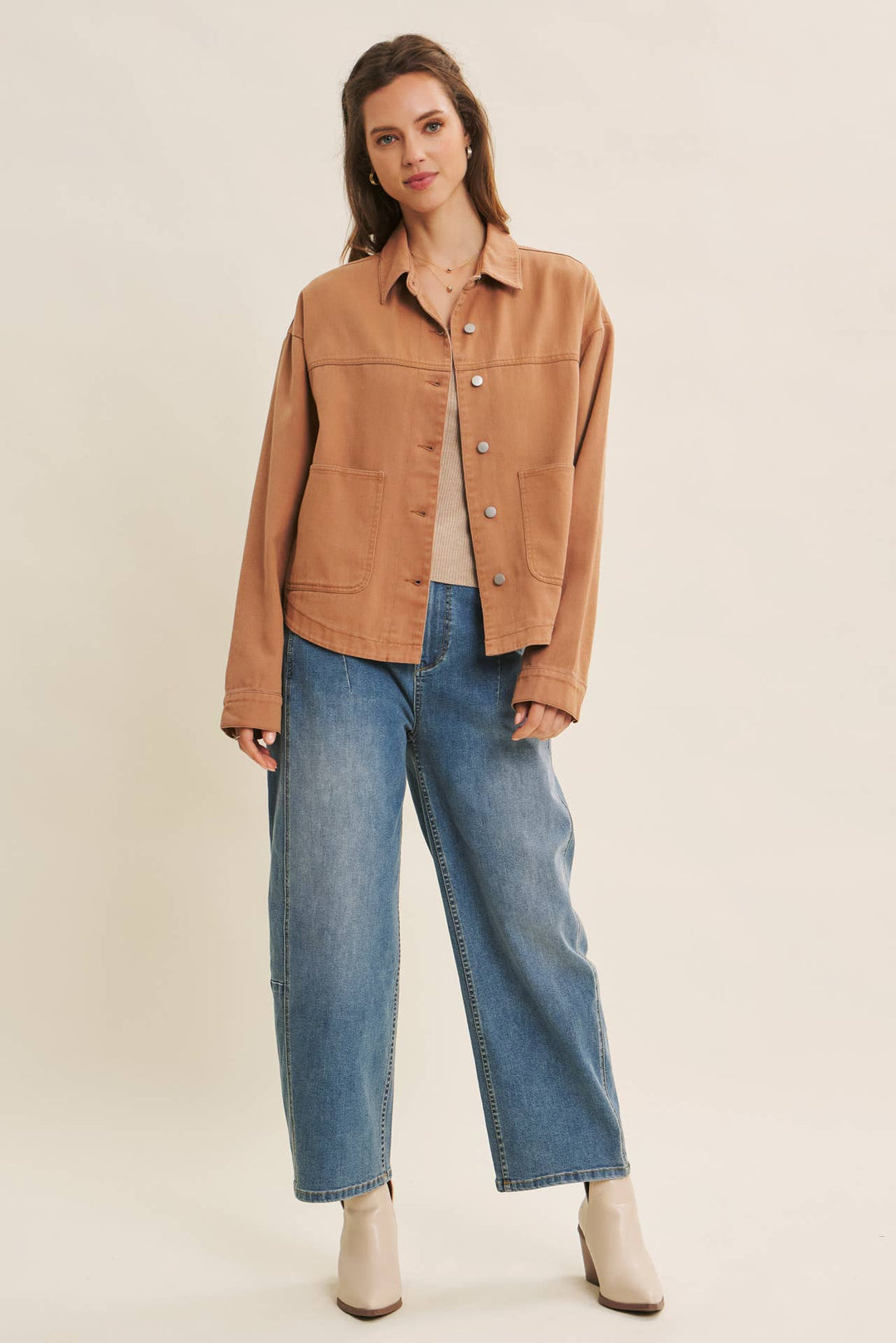 One of a Kind Washed Cotton Twill Utility Oversized Jacket