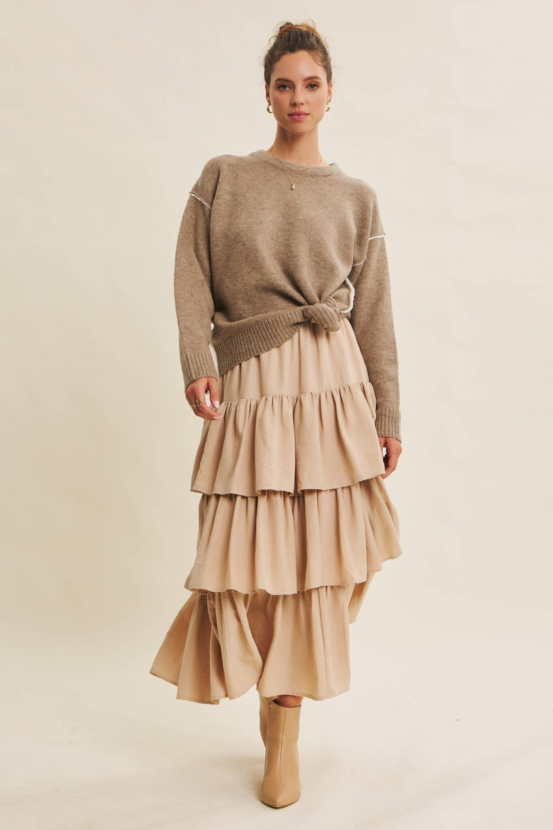 Brings Movement and Comfort Tiered Ruffle Maxi Skirt