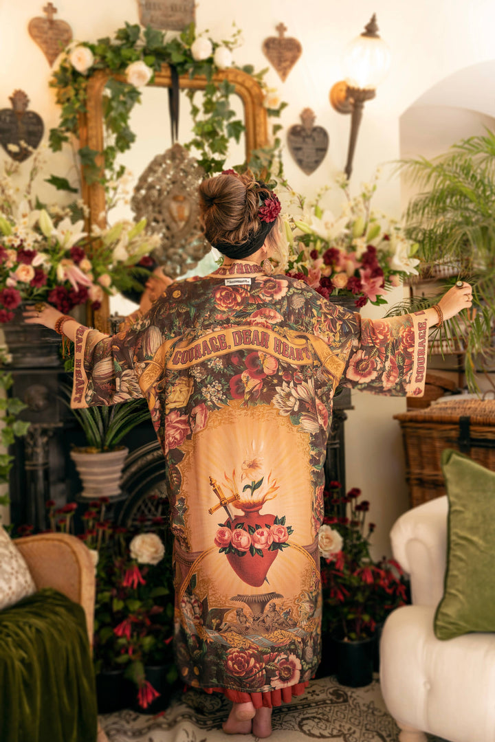 Courage Dear Heart Opera Duster Kimono Robe w/ Sacred Heart